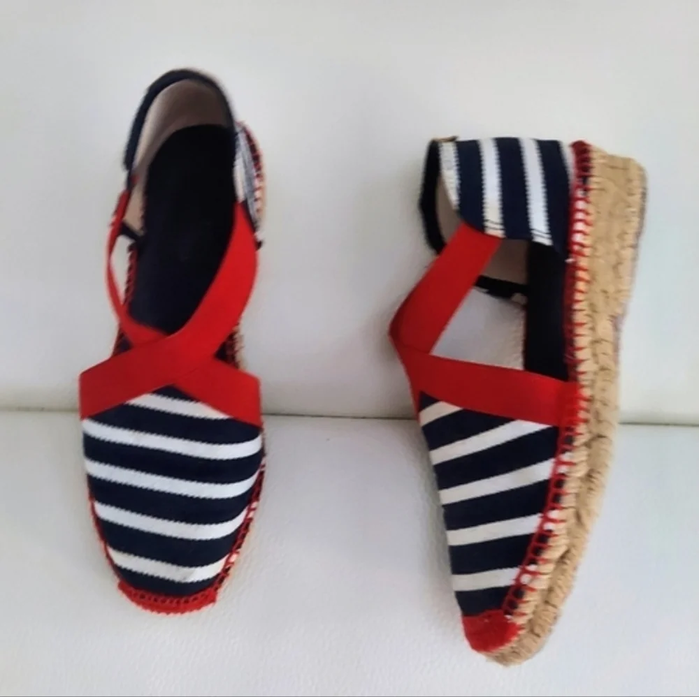Toni Ponds Tarbes Mariner Espadrilles Blew/White Canvas Slinback Sz 37/6